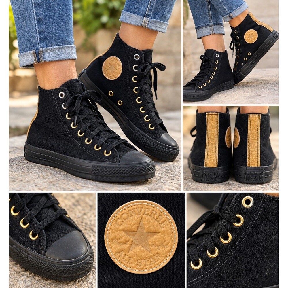 Converse Chuck Taylor All Star High By You Black Gold Sneakers Women 7.5 Men 5.5
